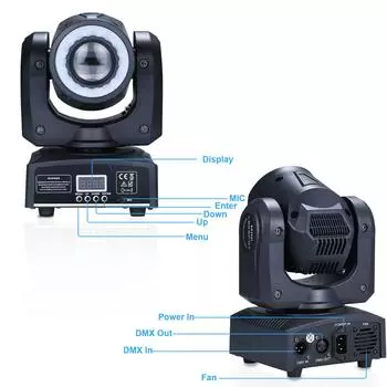 Светодиодный прожектор Aoresac 60 Вт с подвижной головкой, 8 цветов, 8 узоров, DJ-светильники, прожекторы DMX512 со звуком US чёрный