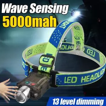 Светодиодный рабочий фонарь для кемпинга с датчиком движения, портативный фонарик, 5000 мАч, многофункциональный налобный фонарь, 13 передач для кемпинга и рыбалки на открытом воздухе Hat clip style