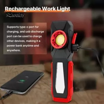 Светодиодный рабочий фонарь с 4 режимами освещения. Высокий люмен. Конструкция с поворотным крючком. Водонепроницаемая функция Power Bank. Ультра-яркий фонарик. Аварийная лампа. красный