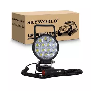 Светодиодный рабочий фонарь с магнитным креплением, 4 дюйма, 42 Вт, круглый, широкий угол 60 градусов, гнездо для прикуривателя, 12 В/24 В, портативный фонарь, морской, для грузовиков