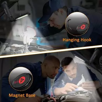 Светодиодный рабочий фонарь с магнитным основанием, крюк, перезаряжаемый, вращающийся на 360°, портативный ручной фонарик для работы, ремонта, кемпинга на открытом воздухе