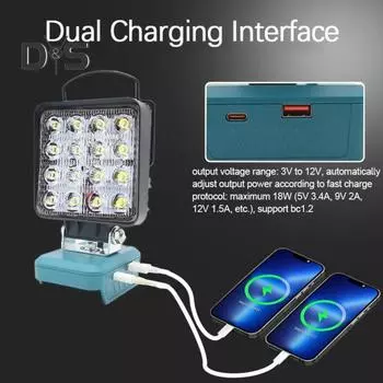 Светодиодный рабочий фонарь с портами быстрой зарядки USB Type-C, прочный алюминиевый сплав, регулируемый угол наклона, мощный аварийный фонарь для улицы B