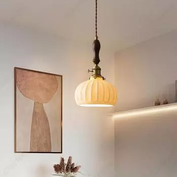 Светодиодный ретро E27 небольшой подвесной светильник для гостиной, спальни, прикроватный светильник, керамический американский латунный светильник из ореха, высококачественный барный светильник warm light