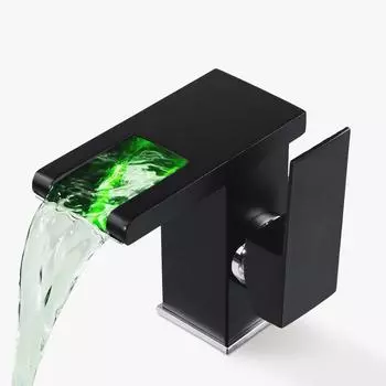 Светодиодный RGB цветной водопад Смеситель для раковины в ванной комнате Смеситель для ванной комнаты Смеситель для раковины Однорычажный смеситель для туалета для горячей и холодной воды чёрный