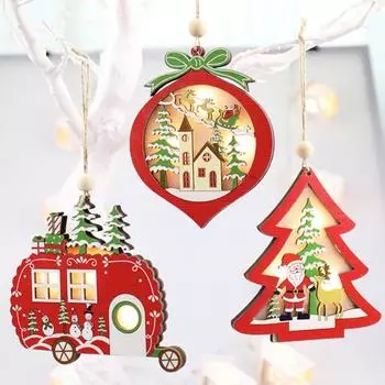 Светодиодный рождественский колокольчик в форме рождественской елки, украшение для рождественской елки, Рождественский деревянный кулон, праздничный светящийся кулон, украшение Tinkle Bell