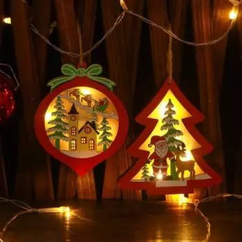 Светодиодный рождественский колокольчик в форме рождественской елки, украшение для рождественской елки, Рождественский деревянный кулон, праздничный светящийся кулон, украшение Star