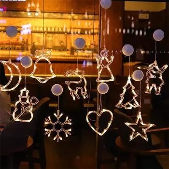 Светодиодный рождественский светильник на присоске Снеговик Рождественская елка Украшение окна Подвесные украшения Праздничные украшения Маленькие цветные фонари