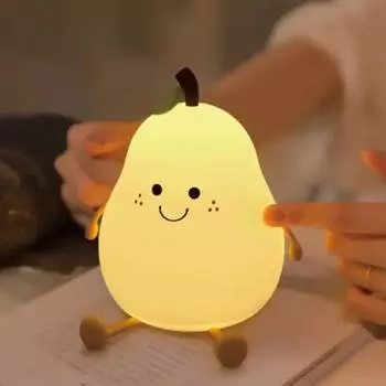 Светодиодный силиконовый ночник в виде груши и фруктов, сенсорный, USB, перезаряжаемый, мультяшный, прикроватный светильник, декор для спальни, милый подарок для ребенка