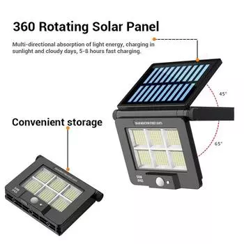 Светодиодный складной солнечный светильник на 360 °, уличный настенный светильник, водонепроницаемый прожектор, лампа с датчиком движения, солнечный 3-х режимный уличный светильник, садовый декор