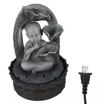 Светодиодный смоляной Будда, настольный водопад, фонтан, расслабляющее внутреннее украшение для домашнего офиса, вилка США 110 В