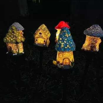 Светодиодный солнечный газонный светильник Multi Craft Miniature Fairy House, работающий на солнечной энергии, уличный декор, светодиодный садовый светильник из смолы для коттеджа, рождественская лампа