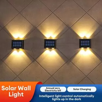 Светодиодный солнечный настенный светильник для украшения забора, настенный светильник высокой яркости, светящееся вверх и вниз освещение, уличный ландшафтный светильник