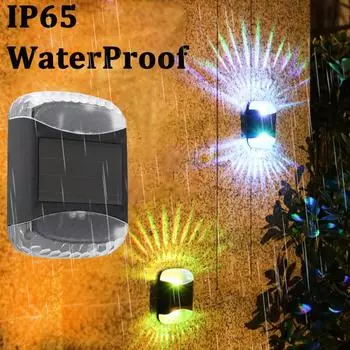 Светодиодный солнечный настенный светильник, уличный водостойкий солнечный светильник, забор, терраса, сад, патио, лестница, уличный пейзаж, украшение для балкона Warm+Colorful Light-1pcs