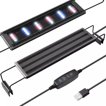 Светодиодный светильник для аквариума FEDOUR 25 см с питанием от USB, подходит для регулируемого по ширине аквариумного светильника - трехцветный свет, аквариумы 25-40 см,
