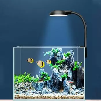 Светодиодный светильник для аквариума с вращением на 360 °, 5 Вт, небольшой светильник для аквариума с зажимом, освещение для водных растений, аквариум S чёрный