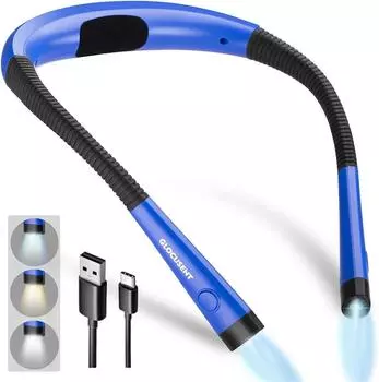 Светодиодный светильник для чтения на шею, перезаряжаемый через USB, светильник для чтения в кровати, 3 цвета и 3 уровня яркости, регулируемый светильник для чтения на шее синий