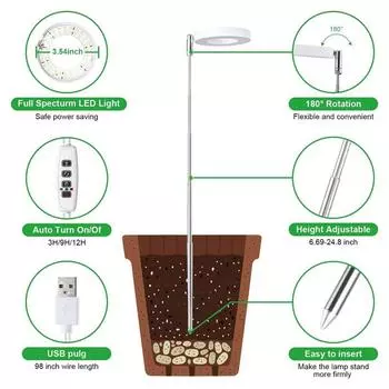 Светодиодный светильник для выращивания растений, светодиодная лампа для растений IP44, водонепроницаемый, выдвижной, небольшой, дополнительный светильник для рассады и суккулентов A чёрный