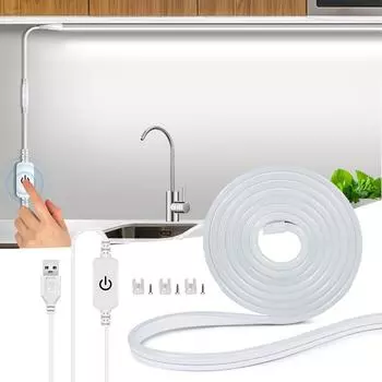 Светодиодный светильник под шкафом USB неоновая лента 1 м 2 м 3 м с сенсорным переключателем с регулируемой яркостью для шкафа, кухни, подсветка для дома, ночное освещение 1M