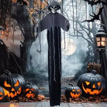 Светодиодный светильник, подвесной призрак, украшения на Хэллоуин, страшный скелет, украшение со светящимися глазами, реквизит для дома с привидениями для вечеринки дома чёрный