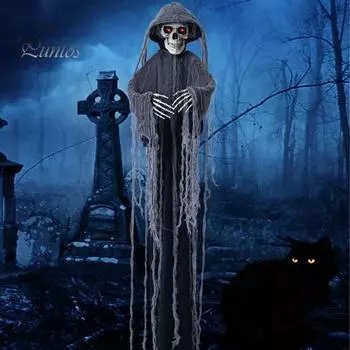 Светодиодный светильник, подвесной призрак, украшения на Хэллоуин, страшный скелет, украшение со светящимися глазами, реквизит для дома с привидениями для вечеринки дома чёрный