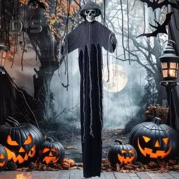 Светодиодный светильник, подвесной призрак, украшения на Хэллоуин, страшный скелет, украшение со светящимися глазами, реквизит для дома с привидениями для вечеринки дома чёрный