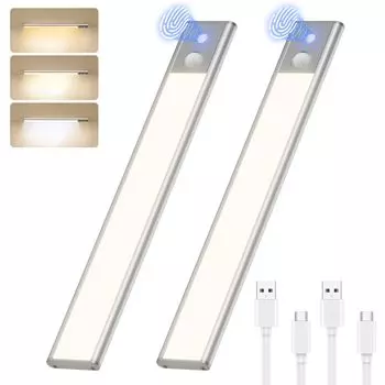 Светодиодный светильник Quntis для шкафа, перезаряжаемый, крепление, набор из 2 лампочек с датчиком движения 30 см, для помещений, регулируемая яркость, зарядная панель, светильник для лестницы, магнитный/липкий USB-C