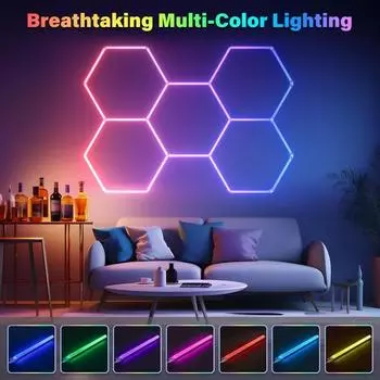 Светодиодный светильник RGB Hexagon для гаража, потолочный светильник с сотовой структурой, панельная лампа для автомастерской, автомойки, бара, трубчатая лампа с пультом дистанционного управления