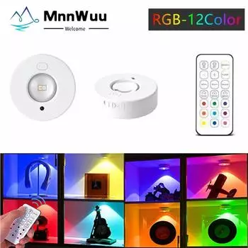 Светодиодный светильник RGBW COB с регулируемой яркостью, 12 цветов, пульт дистанционного управления, USB Type-C, перезаряжаемый ночник для кухни, гардероба, спальни 1 Pack