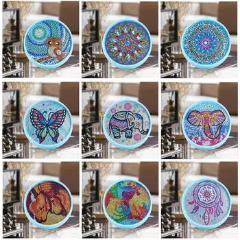 Светодиодный светильник с алмазной живописью, подвесной светильник для спальни, круглая рамка, лампа с животным узором, украшение, детский подарок AA167