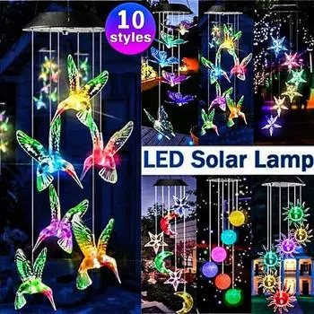 Светодиодный светильник с изменением цвета на солнечной батарее, водонепроницаемый уличный подвесной светильник с бабочкой и колокольчиком для украшения сада