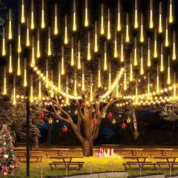 Светодиодный светильник Thrisdar Meteor Shower Rain Lights Falling Rain Light Водонепроницаемый рождественский светильник в виде сосульки для рождественского праздничного декора 30CM 8 Tubes&220V EU UK AU Plug синий