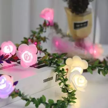Светодиодный светильник Yousheng с цветком розы, гирлянда из виноградной лозы, креативная форма, мягкое освещение, мерцание, без батареи, декоративный сказочный свет 30LED