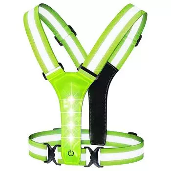 Светодиодный светоотражающий жилет для бега, регулируемая эластичная беговая экипировка, светодиодный светящийся жилет, идеально подходящий для бега, ходьбы, езды на велосипеде XL зелёный