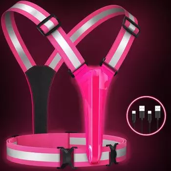 Светодиодный светоотражающий жилет для бега, защитный жилет с подсветкой и перезаряжаемой USB-подсветкой для прогулок в ночное время для бегунов, пешеходов, байкеров с регулируемым жилетом красный