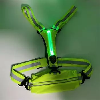 Светодиодный светоотражающий жилет Жилет для ночного бега Светящиеся светоотражающие ремни Жилет безопасности Велосипедный жилет Предупреждающие огни Светоотражающий жилет Пояс зелёный