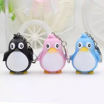 Светодиодный светящийся брелок в виде пингвина со звуком и логотипом мультяшного животного Round buckle розовый