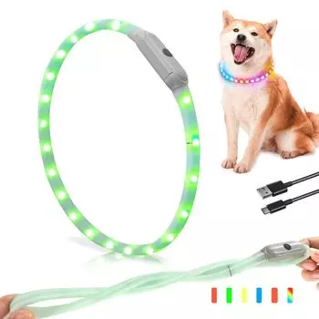 Светодиодный светящийся ошейник UMIONE подходит для собак и необходим для ночного времени суток. Безопасный USB-порт и хорошо заметный для домашних животных, кошек, прогулок, зарядки, многоцветного режима., (7 жёлтый