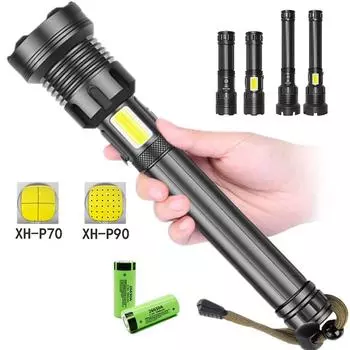Светодиодный тактический фонарик P70 P90 с масштабированием, 10000 мАч, 26650, аккумулятор, 350000 лм, супер яркий фонарик, 7 режимов