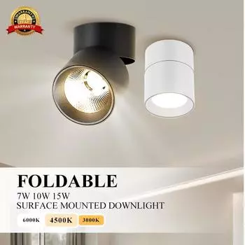 Светодиодный точечный светильник, складной точечный светильник поверхностного монтажа, 220 В, 10/15 Вт, точечные лампы, домашнее декоративное освещение для гостиной, кухни 7W Natural Light
