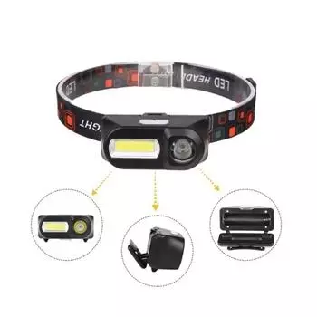 Светодиодный уличный мощный налобный фонарь с зарядкой через USB, телескопический зум, водонепроницаемый COB, налобный рабочий фонарь, рыболовный фонарь One Size чёрный