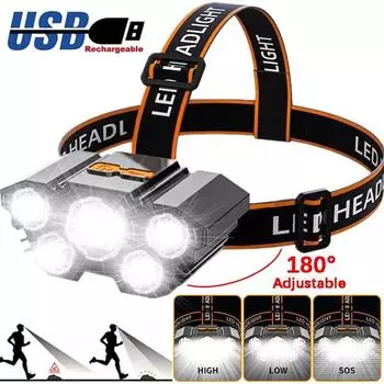 Светодиодный уличный налобный фонарь, 3 режима освещения. Светодиодный мощный налобный фонарь, водонепроницаемый USB-перезаряжаемый ночник.