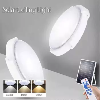 Светодиодный уличный солнечный светильник IP67 водонепроницаемый потолочный светильник с дистанционным управлением для коридора, двора, внутреннего потолка, 3 цвета, 60 Вт, солнечный светильник