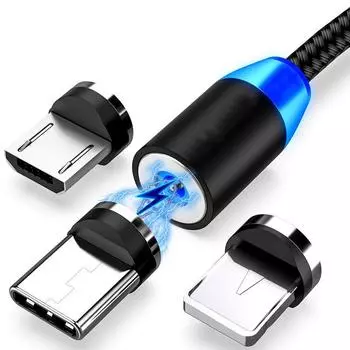 Светодиодный USB Магнитный зарядный кабель для Micro Type-C Быстрая зарядка Модный кабель для iPhone Xiaomi Huawei Samsung 3 In 1 серебряный