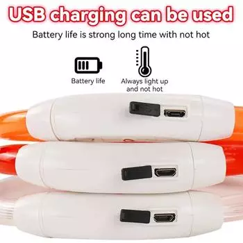 Светодиодный USB-ошейник для собак, ночной светящийся ошейник для собак, светодиодный ночной безопасный мигающий светящийся ошейник для предотвращения потери собак, аксессуары для домашних животных 35cm белый