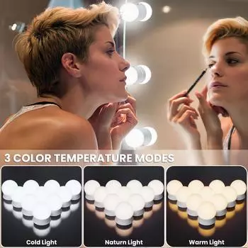 Светодиодный USB-светильник Mexllex для зеркала с 10 регулируемыми лампочками, 3000/4000/6500 К и регулировкой яркости для гримерной 10 bulbs