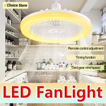 Светодиодный вентилятор с пультом дистанционного управления и 3-скоростным цоколем E27 для освещения спальни и гостиной. Потолочные вентиляторы 2-в-1.