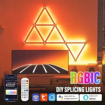 Светодиодный WIFI умный настенный светильник RGBIC с пультом дистанционного управления и приложением, регулировка яркости, синхронизация с музыкой, подходит для игровой комнаты, стены, спальни, телевизора US Plug