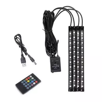 Светодиодный внешний свет для ног автомобиля с USB-прикуривателем Подсветка для управления музыкой Приложение RGB Авто Интерьер Декоративные атмосферные огни