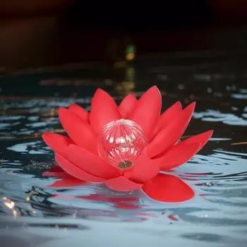 Светодиодный водонепроницаемый плавающий лотосный светильник на батарейках, искусственный цветок лилии, ночник для пруда, бассейна, сада, аквариума, декор для воды красный