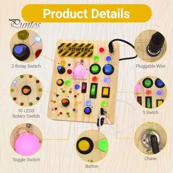 Светодиодный выключатель света, игровая доска для малышей, выключатель света, управление, деревянная доска, мелкая моторика, образовательная обучающая деятельность, игровая доска, игрушка A